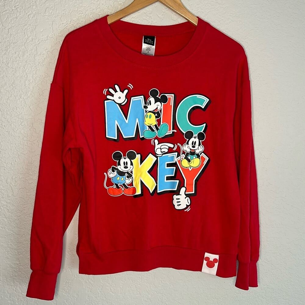 Vintage Mickey Mouse Disney Sweatshirt Retro Long Sleeve Red 90s Split Sides